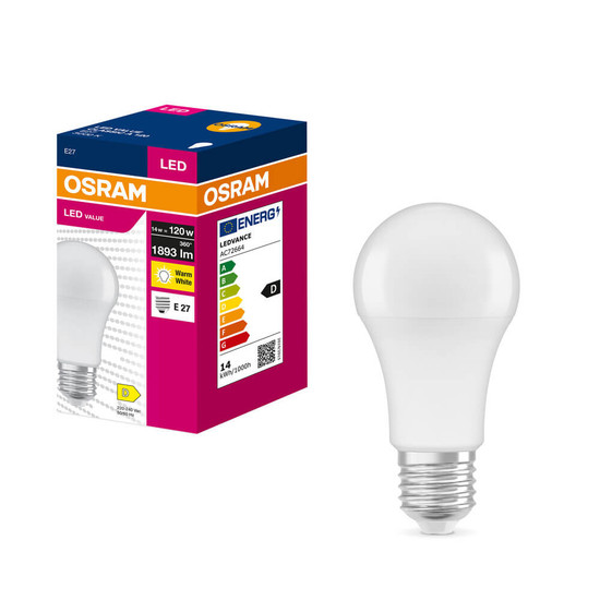 OSRAM LED Lampe E27 Value Classic A matt A120 14W 1893lm Warmweiss 3000K wie 120W 4099854546006