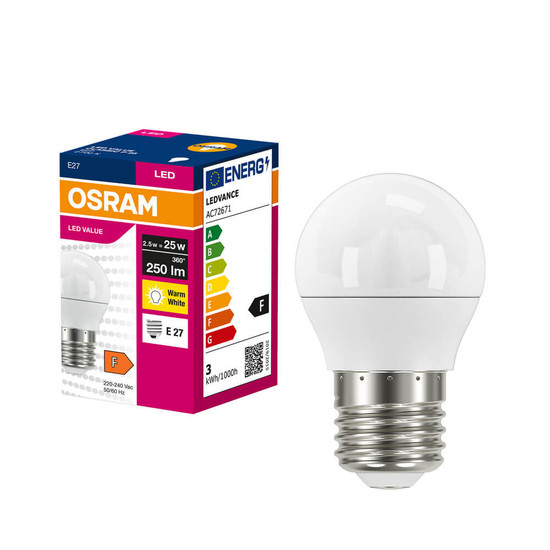 OSRAM LED Lampe E27 Value Classic P matt P25 2.5W 250lm Warmweiss 2700K wie 25W 4099854546648