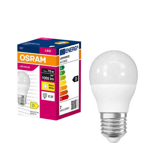 OSRAM LED Lampe E27 Value Classic P matt P75 7W 1055lm Warmweiss 3000K wie 75W 4099854546761
