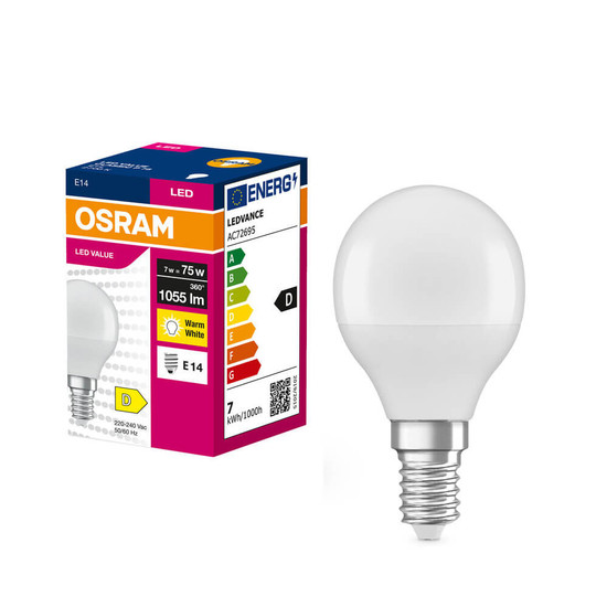 OSRAM LED Lampe E14 Value Classic P matt P75 7W 1055lm Warmweiss 2700K wie 75W 4099854547492