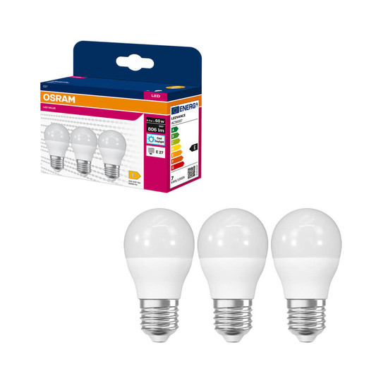 3er-Pack OSRAM LED Lampe E27 Value Classic P matt P60 6.5W 806lm Tageslichtweiss 6500K wie 60W 4099854548178