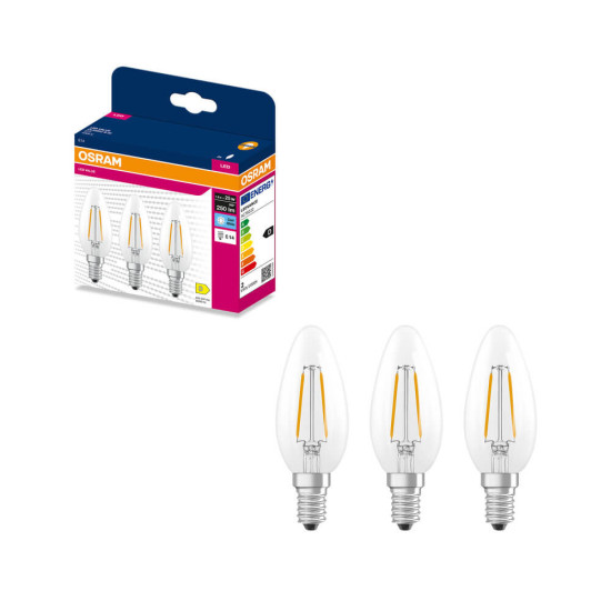 3er-Pack OSRAM LED Kerze E14 Classic Filament B25 1.8W 250lm Neutralweiss 4000K wie 25W 4099854556715