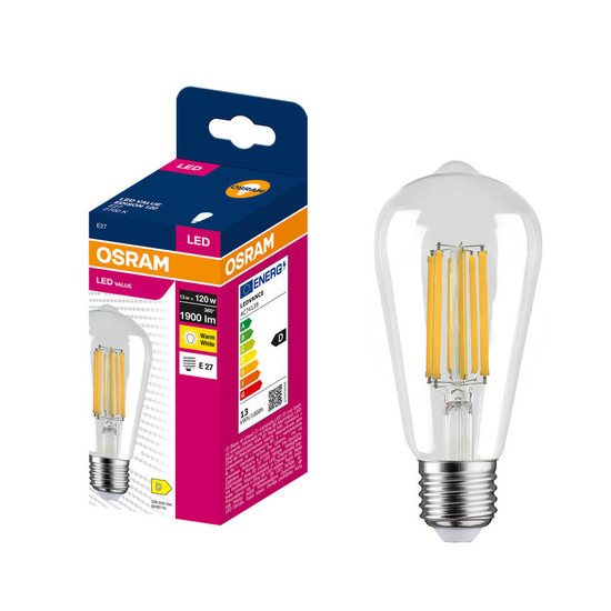 OSRAM LED Lampe E27 Edison Filament ST64 13W 1900lm Warmweiss 2700K wie 120W 4099854566042