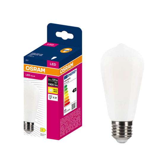 OSRAM LED Lampe E27 Edison Filament matt ST64 13W 1900lm Warmweiss 2700K wie 120W 4099854566097