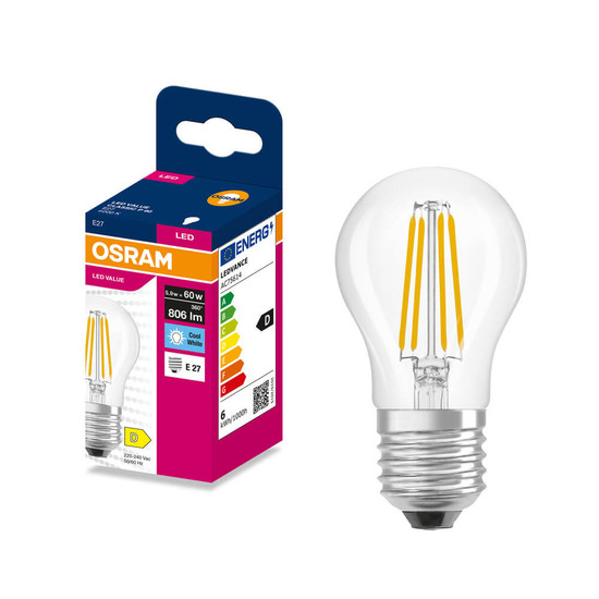 OSRAM LED Lampe E27 Classic Filament P60 5.9W 806lm Neutralweiss 4000K wie 60W 4099854566233
