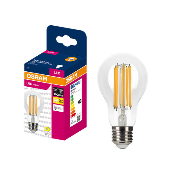 OSRAM LED Lampe E27 Classic Filament A120 13W 1900lm Warmweiss 2700K wie 120W 4099854566974