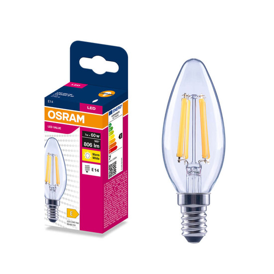OSRAM LED Kerze E14 Classic Filament B60 7W 806lm Warmweiss 2700K wie 60W 4099854567605