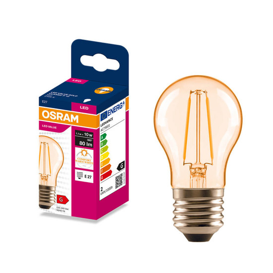 OSRAM LED Lampe E27 Classic Filament P10 1.1W 80lm Extra-Warmweiss 2400K wie 10W 4099854568664