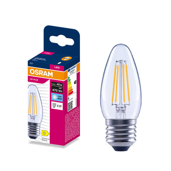 OSRAM LED Kerze E27 Classic Filament B40 3.4W 470lm Neutralweiss 4000K wie 40W 4099854569623