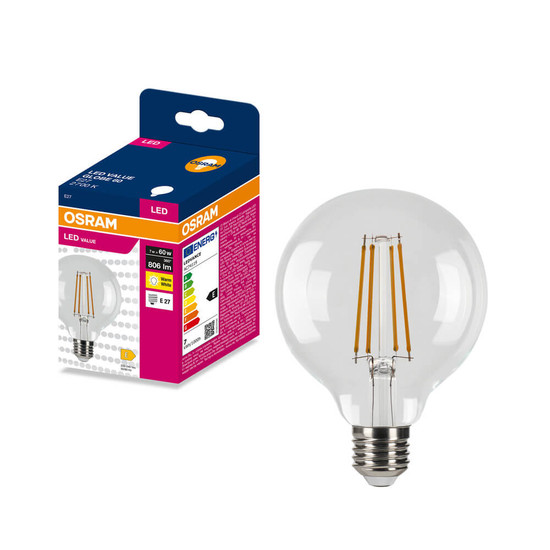 OSRAM LED Lampe E27 Globe Filament G80 7W 806lm Warmweiss 2700K wie 60W 4099854570025
