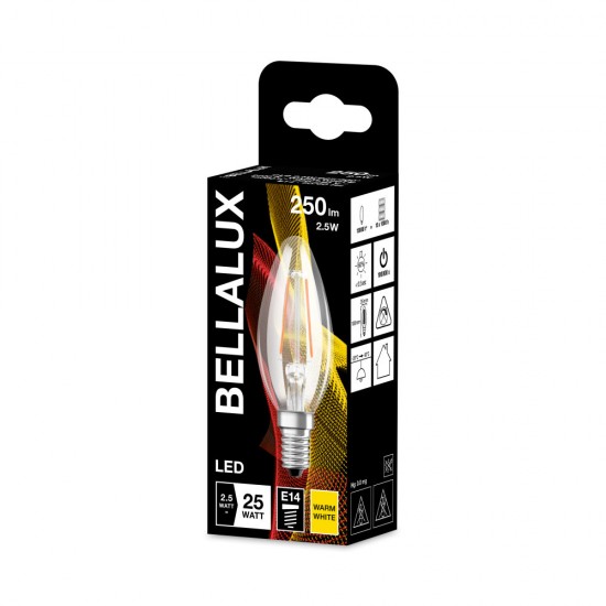 BELLALUX E14 LED Kerze 2,5W B25 Filament klar warmweiss wie 25W