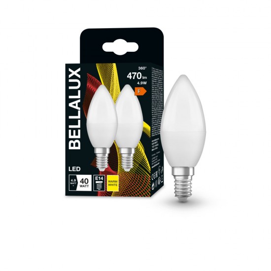 2er-Pack BELLALUX E14 LED Kerze 4.9W matt warmweiss wie 40W