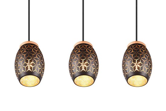 Reality Bidar Pendelleuchte E27  3-fach ⌀15cm Schwarz-Gold Höhenverstellbar