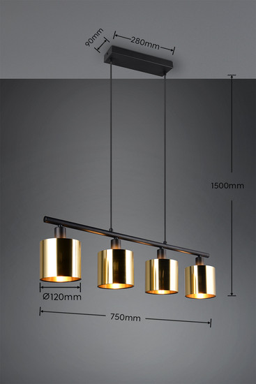 Reality R36304079 Jason E14 Pendelleuchte 4-fach ⌀12cm Goldfarbig