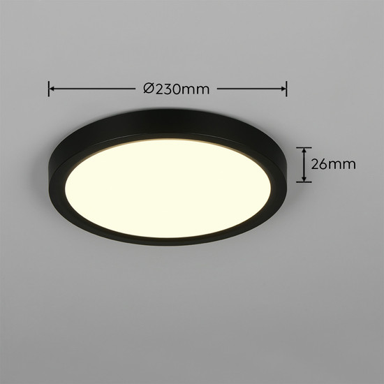 Reality R65891132 Draco LED Deckenleuchte 18W ⌀23cm dimmbar Schwarz Matt CCT einstellbare Lichtfarbe