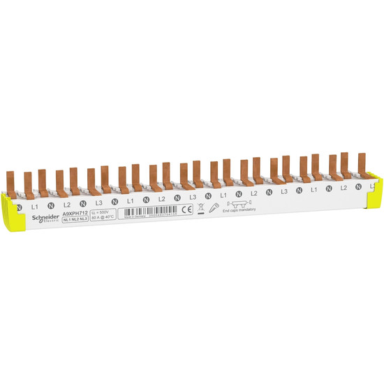Schneider Electric A9XPH712 Phasenschiene für FI/LS, ablängbar, 3P+N, 12 Module für 6 FI/LS, 80A
