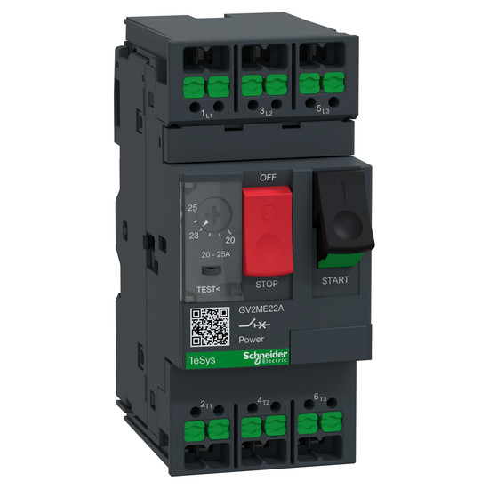 Schneider Electric GV2ME22A Motorschutzschalter, 3p, 20-25A, Tasterbetätigung, SnapIN Anschlussklemmen