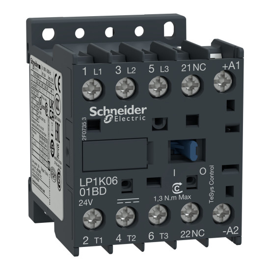Schneider Electric LP1K0901BD Leistungsschütz LP1K 3p, +1Ö, 4 kW, 9 A, 400 V AC3, Spule 24 V DC