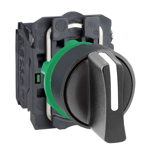 Schneider Electric XB5AD41 Wahlschalter, Knebelschalter, Harmony XB5, Kunststoff, schwarz, 2 Stellungen, 22mm, tastend, 1S