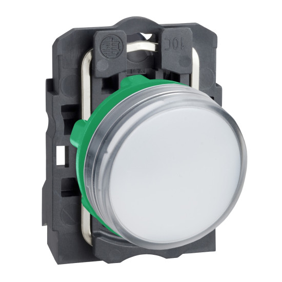 Schneider Electric XB5AVM1 Leuchtmelder, Harmony XB5, Kunststoff, weiß, 22mm, universelle LED, glatte Kalotte, 230-240V AC