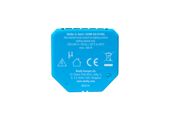Shelly 1L - WLAN Schaltaktor ohne Neutralleiter, Nachfolger/Gen3, inkl. Bypass Upgrade BT