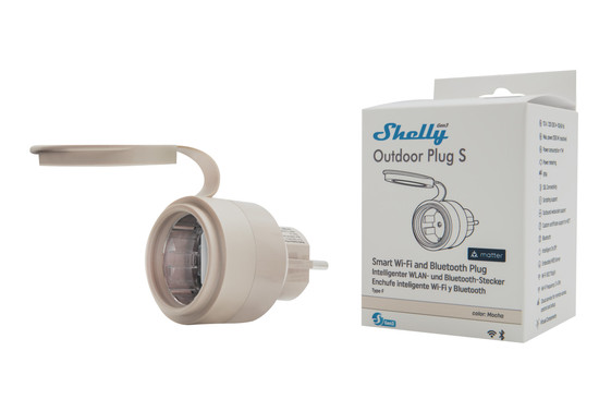 Shelly Outdoor Plug S Gen3 - Smarte Außensteckdose, IP44, Messfunktion Zwischenstecker WLAN, BT