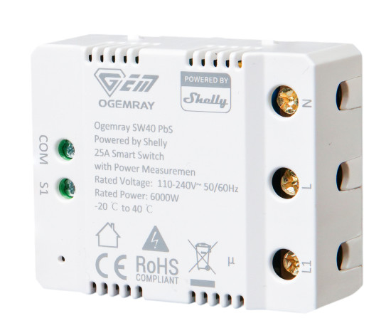 Shelly Ogemray Smart Relay - Hochleistungs-Schaltaktor, 25A bis 6000W mit Strommessung