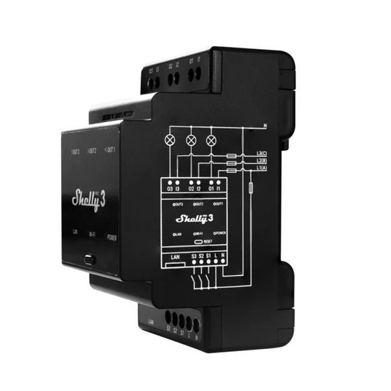 Shelly Pro 3 - 3-Kanal DIN-Schienen Relais, WLAN, LAN, potenzialfrei