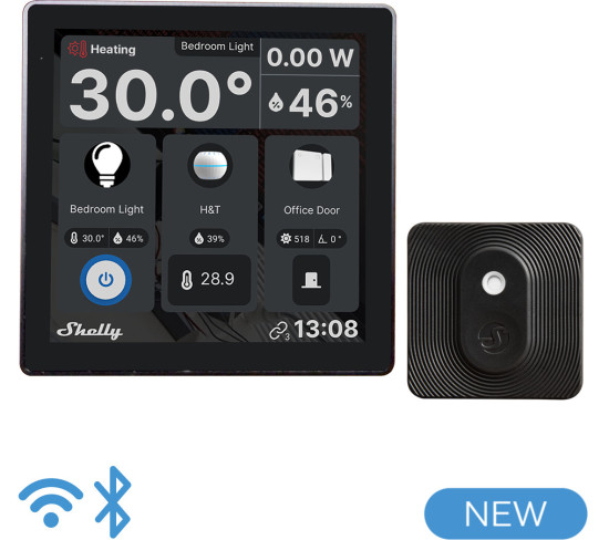 Shelly Wall Display Set, Schwarz + BLU H&T Sensor