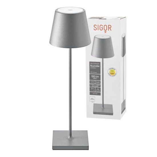 SIGOR Akku-Tischleuchte Nuindie 38cm USB-C graphitgrau rund 2,2W FlexMood 2200K/2700K IP54 Ra85 dimmbar