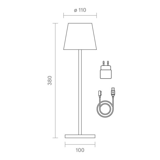 SIGOR Akku-Tischleuchte Nuindie 38cm schneeweiß rund USB-C 2,2W FlexMood 2200K/2700K IP54 Ra85 dimmbar