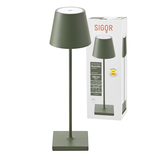 SIGOR Akku-Tischleuchte USB-C Nuindie 38cm tannengrün 2,2W FlexMood 2200K/2700K IP54 Ra85 dimmbar