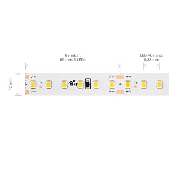 SIGOR 9,6W/m Long Distance LED-Streifen 2700K 20m 120LED/m IP20 24V 810lm/m RA90 Warmweiss