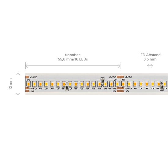 SIGOR 15W/m TW LED-Streifen 5000-2700K 5m 288LED/m IP67 24V Steuerbare Lichtfarbe