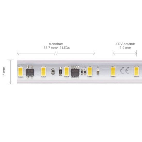 SIGOR 14W/m Hochvolt LED-Streifen 4000K 25m 72LED/m IP65 230V 1330lm/m Ra90