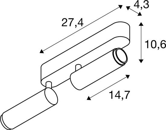 SLV 1009077 GRIP! M, Deckenaufbauleuchte, double, PHASE, 3000 K, 28 W, 42°, weiß / schwarz