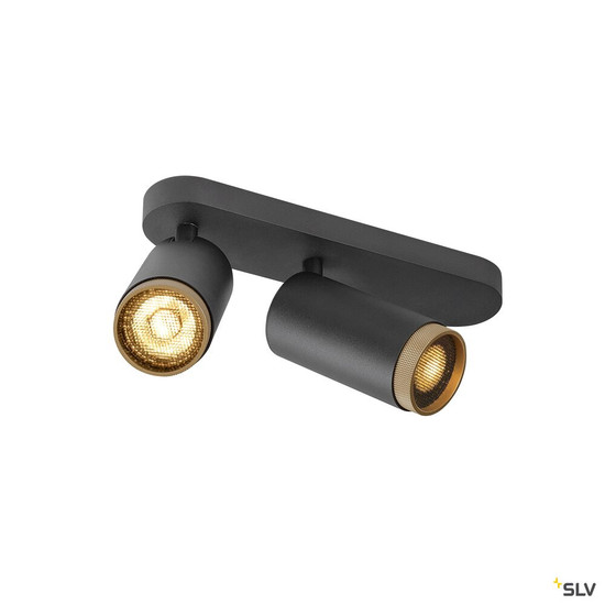 SLV 1009097 GRIP! L, SPOT CL, double, QPAR51, Deckenaufbauleuchte, zylindrisch, 2 x max. 6 Watt, schwarz / gold