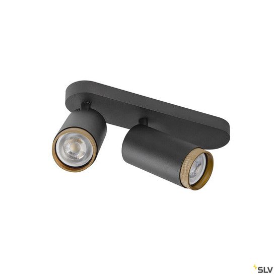 SLV 1009097 GRIP! L, SPOT CL, double, QPAR51, Deckenaufbauleuchte, zylindrisch, 2 x max. 6 Watt, schwarz / gold