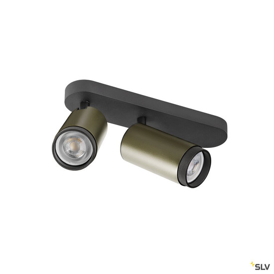 SLV 1009098 GRIP! L, SPOT CL, double, QPAR51, Deckenaufbauleuchte, zylindrisch, 2 x max. 6 Watt, bronze / schwarz