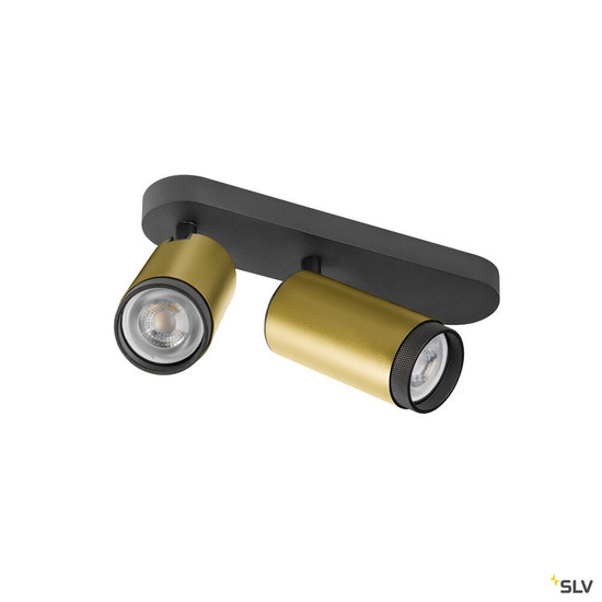 SLV 1009099 GRIP! L, SPOT CL, double, QPAR51, Deckenaufbauleuchte, zylindrisch, 2 x max. 6 Watt, gold / schwarz