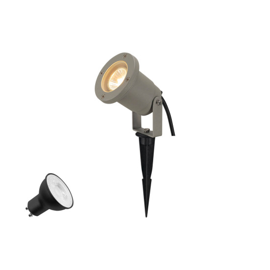 SLV 1012009 NAUTILUS Lamp Set, Spike, Erdspiessleuchte inkl. PAR16 GU10, Phase, 2700K, 150cm Anschlusskabel, IP44/IP65, grau