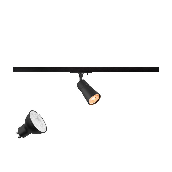 SLV 1012053 PURI 2.0 Lamp Set, Cone, 1-Phasen Spot, inkl. PAR16 GU10, 3000K, GU10, 6W, Phase, 38°, schwarz