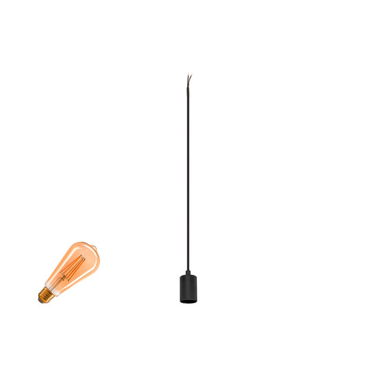 SLV 1012088 FITU Lamp Set, PD, Ribbed, inkl. E27 Lampe und 3PH. Adapter, 3-Phasen Pendelleuchte, Pendellänge 5m, 2500K, E27, 15W, Phase, 320°, schwarz