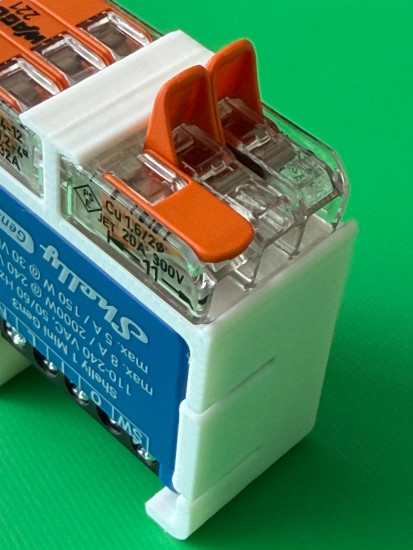 SOIXX Hutschienenhalterung für Shelly MINI Wave, Gen3 und für 2x WAGO 90 Grad Weiß