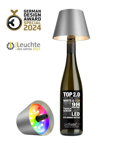 Sompex Top 2.0 Akku Flaschenaufsatzleuchte Graphit 1,3W Warmweisssteuerbare Lichtfarbe IP44 72541
