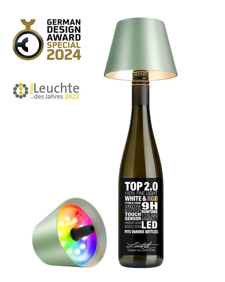 Sompex Top 2.0 Akku Flaschenaufsatzleuchte Grün Metallic 1,3W Warmweisssteuerbare Lichtfarbe IP44 72542