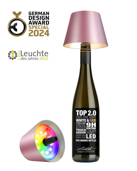Sompex Top 2.0 Akku Flaschenaufsatzleuchte Pink Metallic 1,3W Warmweisssteuerbare Lichtfarbe IP44 72543