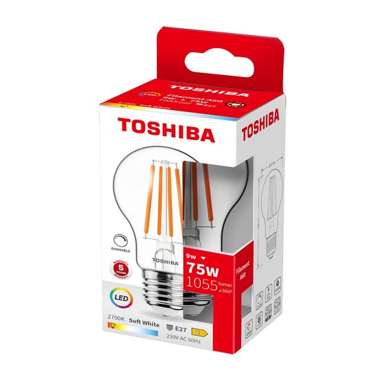 Toshiba LED Filament Lampe dimmbar E27 9W 2700K 1055Lm wie 75W 4711112387045