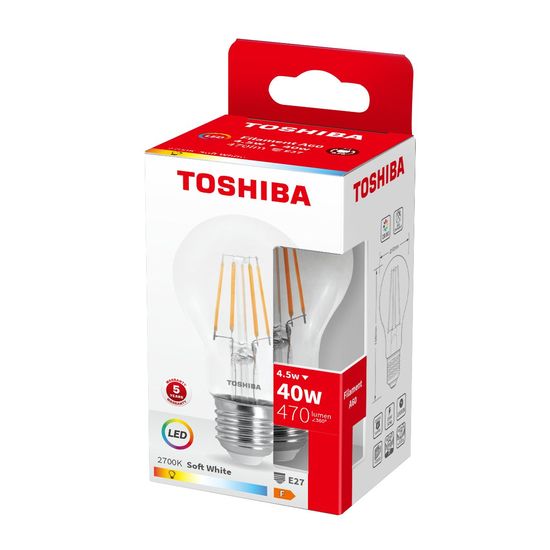 Toshiba LED Filament Lampe E27 4.5W 2700K 470Lm wie 40W 4711112384211