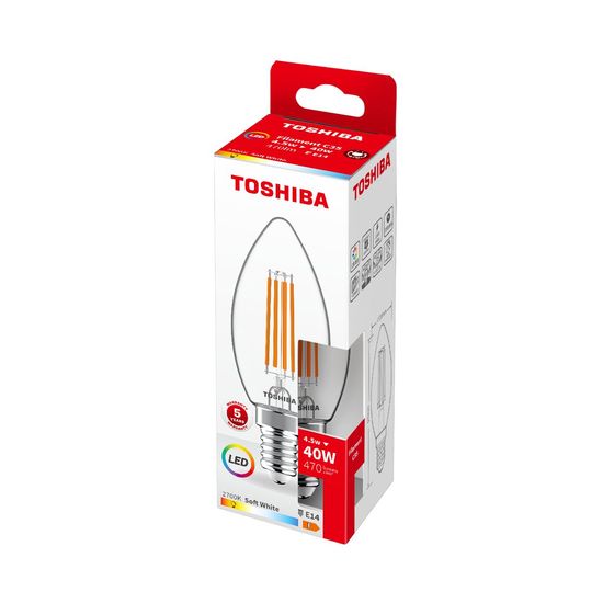 Toshiba LED Filament Kerzen Lampe E14 4.5W 2700K 470Lm wie 40W 4711112384280